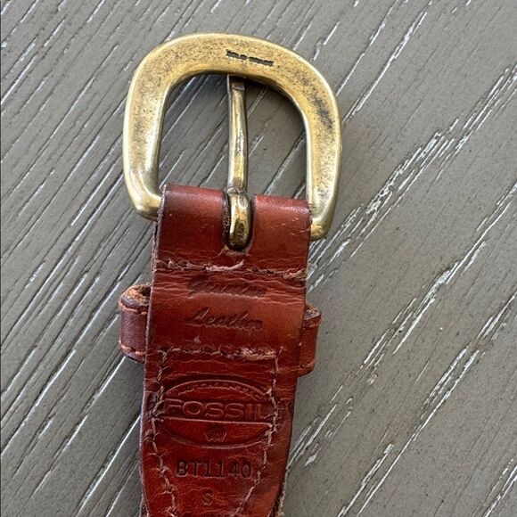 Fossil Braided Brown Leather Belt with Solid Brass Antiqued Gold Buckle Size S - Picture 5 of 12